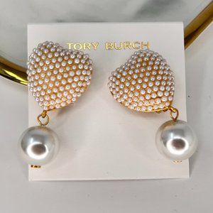 Tory Burch Pearl Heart Charm Statement Earrings (